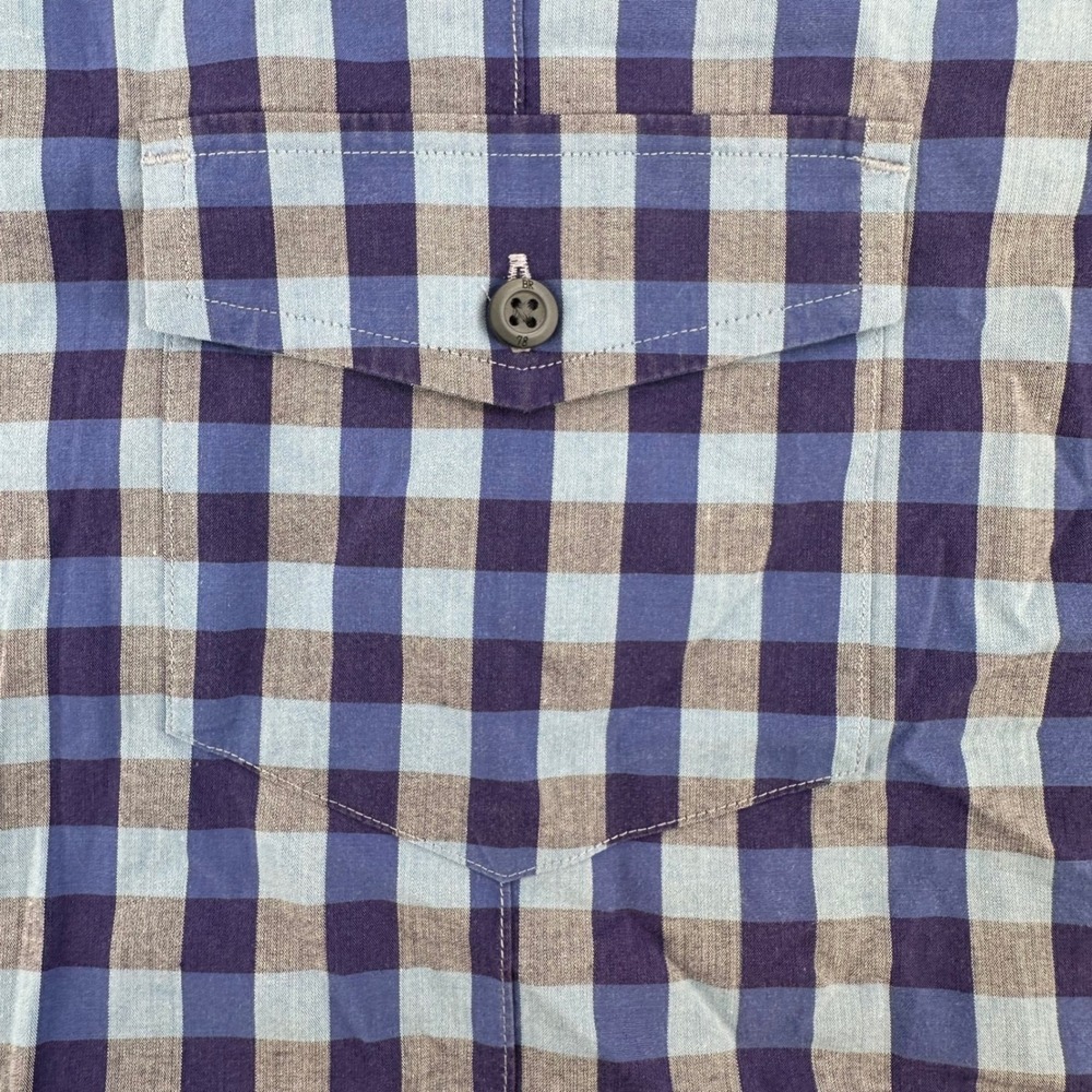 Banana Republic Mens XL Blue White Gingham Short SL Button Down Stretch‎ Shirts - Picture 13 of 16
